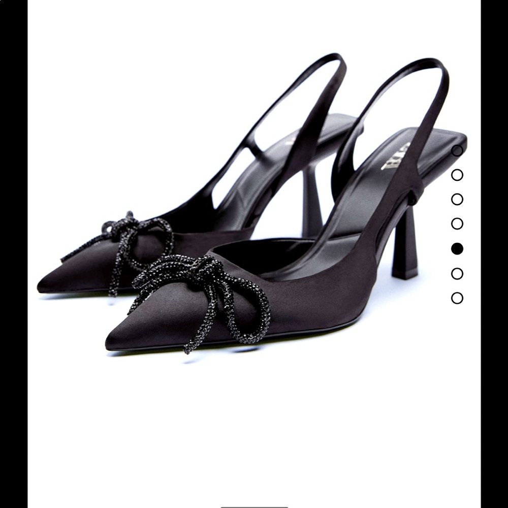 Zara Black Shimmery Bow Slingback Heels